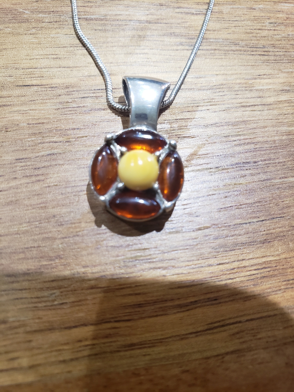 Amber & Yellow Stone Flower Pendant Necklace - Women Silver Jewelry